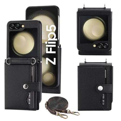 Étui Samsung Galaxy Z Flip 5 5G Asuwish avec porte-cartes et bandoulière chic
