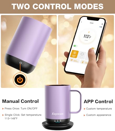 Image of Kepwam Self-Heating Coffee Mug T1, 16oz Rechargeable Heated Coffee Mug, Smart Coffee Warmer Mug with App-Controlled,Advanced Temperature-Controlled Heating Coffee Gifts for Women Men Coffee Lover
