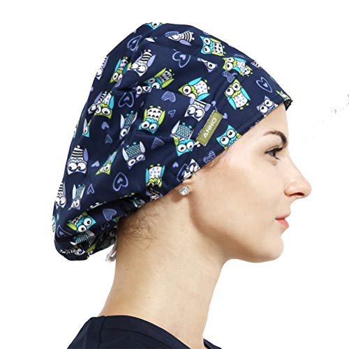 R&R Gorros De Enfermería Unisex Quirúrgico Exfoliante Quirúrgico Corbata Ajustable Médico Enfermera Cap Cirugía Sombrero Búho Patrón (2Pcs