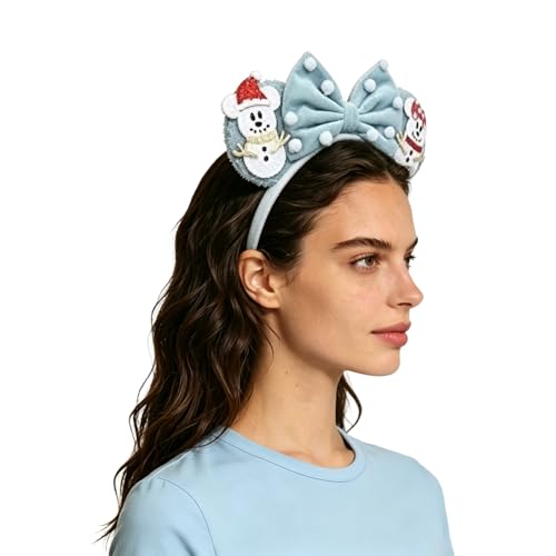 Bmobuo White Snowmen Mouse Ears Fuzzy Christmas Headband for Adult