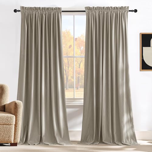 NICETOWN Living Room Camel Velvet Curtains 12 ft Length, Sound