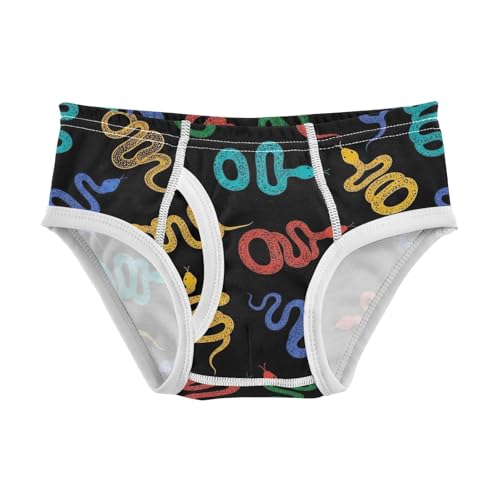 CHIFIGNO Boys' Briefs Cotton Underwear Breathable Printed Toddler Boys Briefs Underwear, Colorful Snake Black