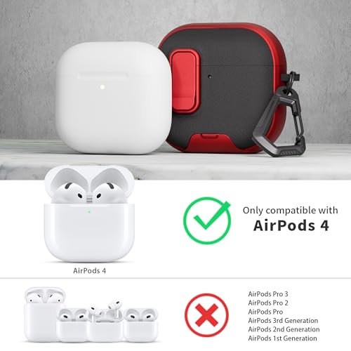 Image of for AirPods 4 Case with Lock,TPU Leather Texture Protective Durability Anti-Lost & Shockproof Protective Cover Accessories with Cleaning Kit in Keychain for Apple iPod 4 Generation (Red /Black)