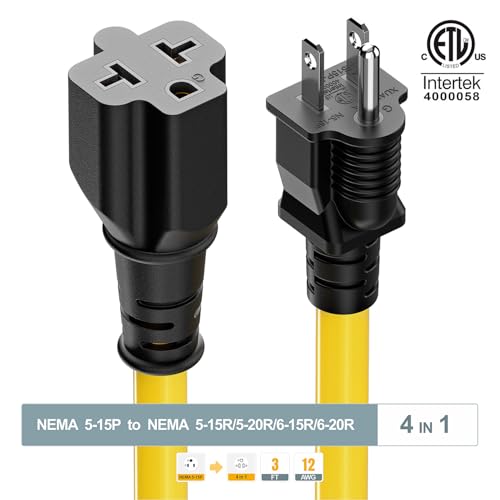 [3-Feet]NEMA 5-15P Extension Cord, Plugrand NEMA 5-15P to 5-15R/ 5-20R/ 6-15R/ 6-20R AC Adapter, 12AWG 15 Amp to 20 Amp T Blade Adapter Cable, 15A 125V to 20A 250V Extension Cord, 3FT by Plugrand - Image 7
