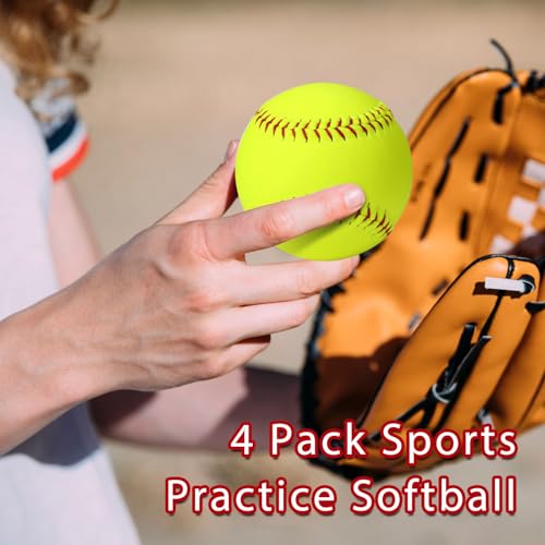 LByng 4 Pack Sports Practice Softballs 12 Inch Slow Pitch Official Size and Weight Softballs, Unmarked Leather Covered Training Ball for Games, Practice and Training