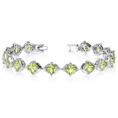 Peora Peridot Tennis Bracelet For Women 925 Sterling Silver, Natural Gemstone, 11.25 Carats Total 16 Pieces Princess Cut, 7 1/4 Inch Length #TOP25