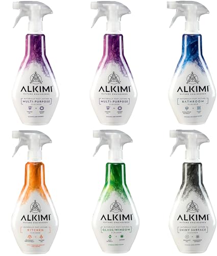 ALKIMI Home Essentials Cleaning Products, Pack of 6 – Multipurpose, Kitchen, Bathroom, Glass & Surface Cleaner Sprays – Natural Household Supplies Antibacterial Cleaning Sprays
