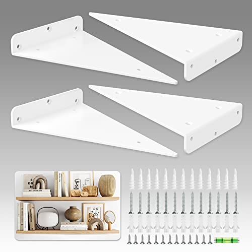 Shelf Brackets 10 Inch - Heavy Duty & Extra Thick Corner Brace White Steel Decorative Joint Angle Bracket For Shelf Triangular Bracket 4Pcs (10Inch, White) #TOP5