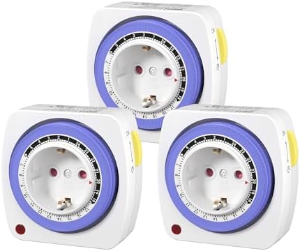HBN 3X Mechanische Zeitschaltuhr mit 96 analoge Schaltsegmente(15 Min), Mini Timer Steckdose mit Kindersicherung, 24 Stunden, Dauern/Auto On&Off Funktion 16A/3.680W