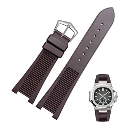 Bracelet montre Nautilus silicone de prestige marron argent 25 x 13 mm compatible 5711 5712G Agate