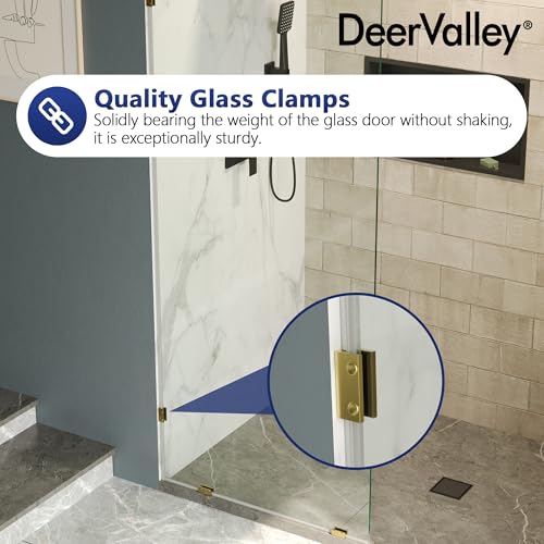 Image of DeerValley 32 inchx78 inch Frameless Shower Glass Panel, 3 /8'' (10mm) Fixed Glass Shower Panel, Tempered Glass Door, Bathroom Shower Screen with Hardware (Brushed Gold)