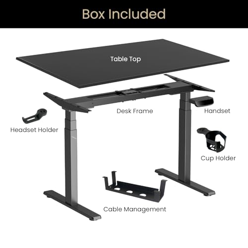 Image of Verto Dual Motor 3 Stage Electric Height Adjustable Standing Desk Table| 120KG Wt Cap| 1200 X 750 mm (25mm Black Top & Black Frame)| 3 Year Warranty| Cable Management, Headphone & Cup Holder