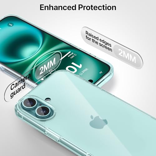 Image of eller sante Clear Back Cover Case for iPhone 16 Plus Shockproof Slim Thin Non-Yellowing Scratch Resistant Military-Grade Protection - Transparent