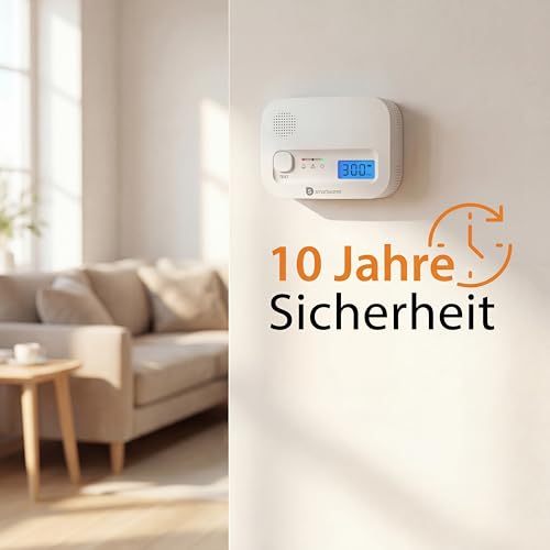 Smartwares Kohlenmonoxid melder, 10 Jahre Sensor, 1.5 Testsieger Wertung, mit Display und Testknopf - FGA-13041