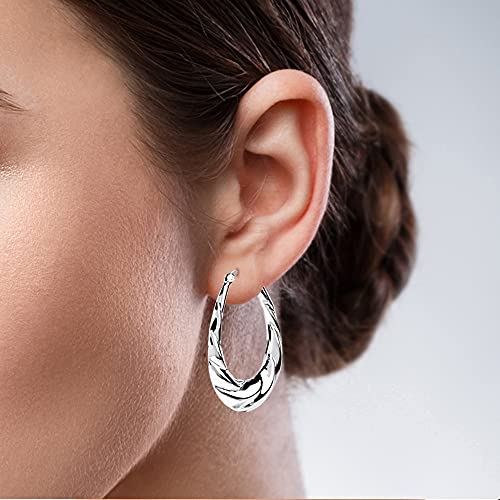 Lecalla Sterling Silver Jewelry High Polish Oval Hoop Earrings For Women #TOP4