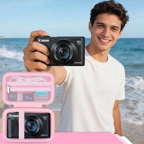 RAIALL Camera Case for Canon PowerShot SX740 HS/ SX730 HS/ SX720 HS/ SX620 HS Digital Camera, 4K Video Camera Hard Carrying Case Protective Travel Bag, Mesh Pocket for Batteries and USB Cable, Pink by RAIALL - Used condition - Image 7