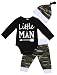 3PCS Newborn Baby Boys Cute Letter Print Romper+Camouflage Pants+Hat Outfits Set (0-6 M, Little Man)