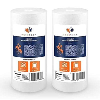 Aquaboon 2-Pack of 5 Micron 10" x 4.5" Sediment Water Filter Replacement Cartridge | Whole House Sediment Filtration | Compatible with W15-PR, HD-950, WFHD13001B, GXWH35F, GXWH30C