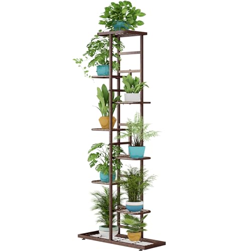 LINZINAR Plant Stand Indoor Outdoor Metal 8 Tier 9 Potted Multiple Flower Pot Holder Shelf Planter Display Shelving Unit for Patio Garden Corner Balcony Living Room