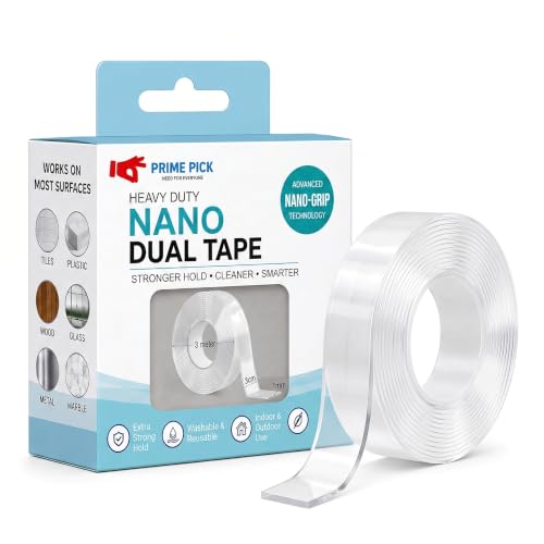 Image of PRIME PICK Double Sided Nano Tape, Transparent, 3m x 1mm, 3cm Thick, Strong Silica Gel, Residue Free, for Wall Mounting, Home, Office & DIY Use (3m x 1mm Transparent)