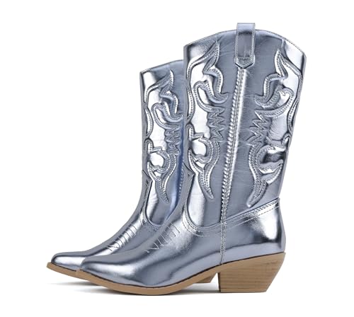 Image of Soda inchTELLER inch ~ Women's Western Cowboy Boots with Stitched Detailing, Pointed Toe, and Low Block Heel