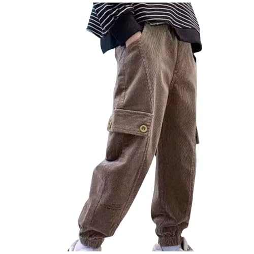Boys Cargo Pants Solid Color Pull On Trouser with Multi Pockets Trendy Elastic Waist School Pants for Boys 6-16 Years3