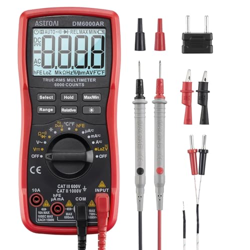AstroAI Digital Multimeter TRMS 6000 Counts Volt Meter Ohmmeter Auto-Ranging Tester; Accurately Measures Voltage Current Resistance Diodes Continuity Duty-Cycle Capacitance Temperature, Black