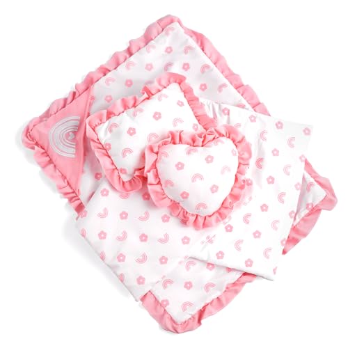 BABESIDE 4 Pcs Baby Doll Bedding Set for 17-22 Inch Babydolls, Babydoll Bed Accessories Dolls Blankets with Pillows for Reborn Baby Doll Accessories,...