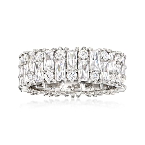 Ross-Simons 3.85 ct. t.w. Baguette and Round CZ Eternity Band in Sterling Silver