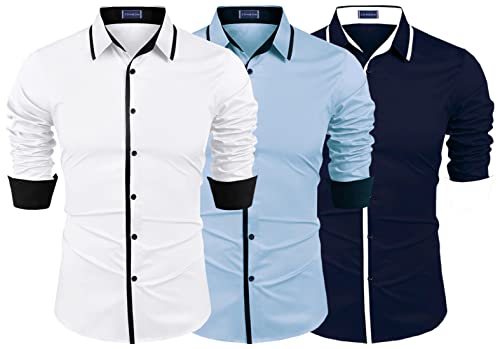 Image of Zombom Combo of Men's Cotton Blend Solid Regular Fit Casual Full Sleeves Shirts (Pack of 3)