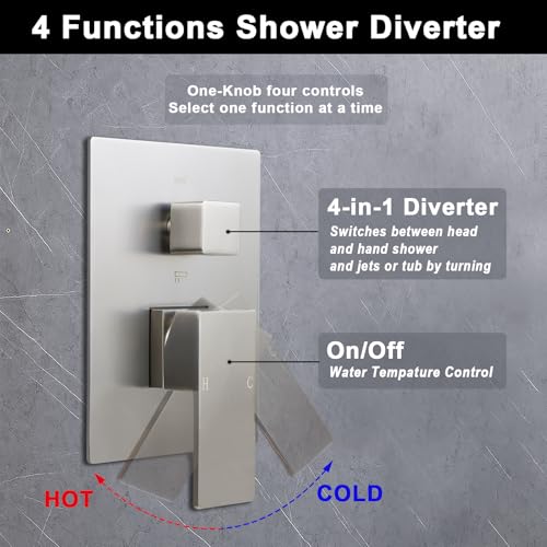 Kit de válvula mezcladora de ducha Enga de 4 funciones, válvula de control de agua para bañera de 4 salidas, grifo de ducha empotrado en pared, acabado níquel cepillado miniatura 3
