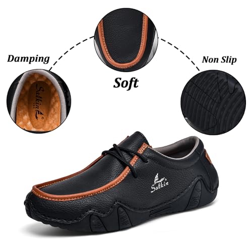 Men's Leather Orthopedic Loafers Comfort Arch Support Non Slip Lace up Casual Shoes Lightweight Work Driving Traveling Walking Shoes2