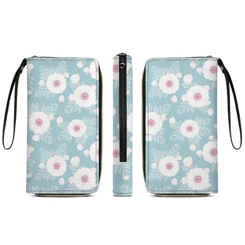 Travel Credit Card Holder Wallet for Women, Pu Leather Slim Card Holder Case Wallet Floral Flowers Long Purse with Wrist Strap