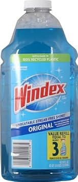 Windex Refill Glass and Window Cleaner Bottle, Bottle Made of 100% Recycled Plastic, Surface Cleaning Spray, Original Blue Scent, 2L (67.6 Fl Oz) (Pack of 6)