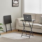 Rpuzonier Folding TV Tray Table Set of 2, Portable Sofa Side Table Wooden TV Tray, Industrial Snack Table End Table Dinner Table for Living Room, Bedroom, Office, Space-Saving (Black)