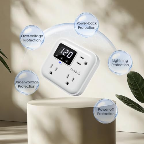 Image of Appliance Surge Protector Voltage Stabilizer Fireproof UL94V-1 Wall Mount Surge Protectors Outlet for Refrigerator, TV & Heavy, Real-Time Monitoring & Custom Voltage 80V-140V (3 Pro)