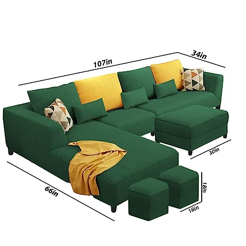 Image of Galib LHS 8 Seater L Shape Sofa Set for Living Room (Green Fabric)