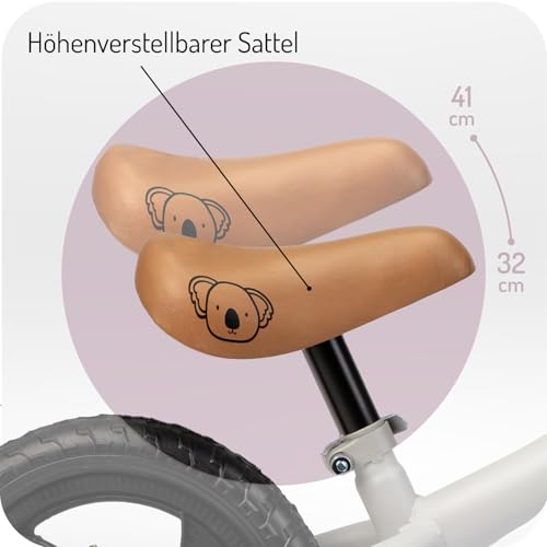 Momi BREKI Kinderlaufrad für Mädchen und Jungen ab 3 Jahren (max. Körpergewicht 25 kg), Stabiler, Leichter Metallrahmen 3 kg, regulierbare Sattelhöhe mit Quick Release, pannensichere Eva-Räder
