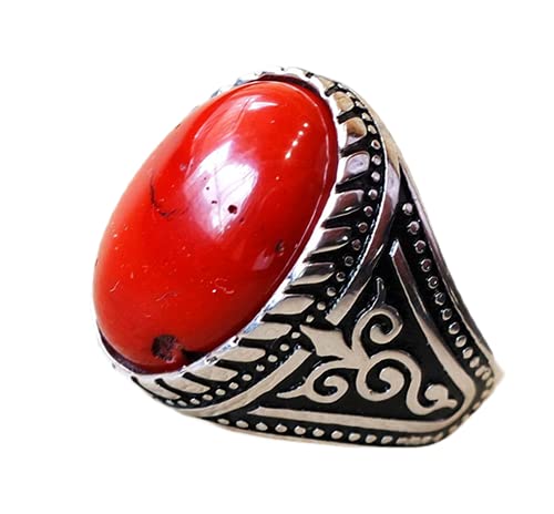 Red Jasper, Man Ring, Stone Natural Aqeeq Gem, Sterling Silver 925, Man Ring, Oval Semi Precious Cabochon Jewelry, Signet Mens Ring, Statement Ring, Silver Enamel Ring