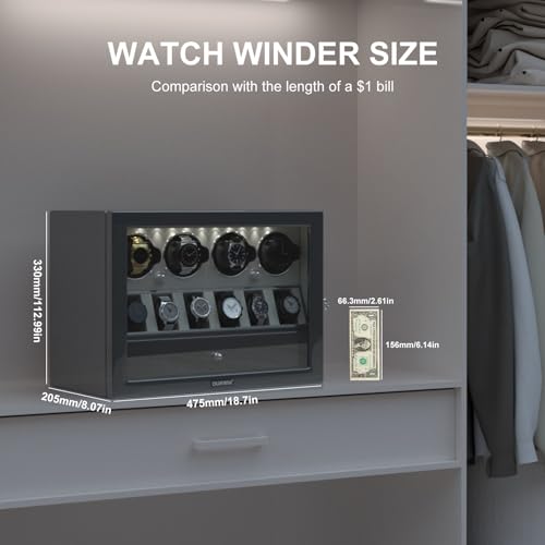 Image of DUKWIN Watch Winder for Automatic Watches, White Lockable Watch Winders with Extra Watch Storage, Jewelry Storage, 4 Rotation Modes, LED Light, Super Quiet Mabuchi Motor and Spring Watch Pillows
