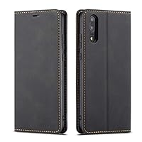 QLTYPRI Case for Huawei P20, Premium PU Leather Cover TPU Bumper with Card Holder Kickstand Hidden Magnetic Adsorption Shockproof Flip Wallet Case Compatible with Huawei P20 - Black