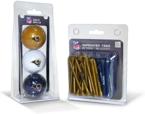 Team Golf NFL Los Angeles Rams 3 Golf Balls And 50 Golf Tees Logo Imprinted Golf Balls (3 Count) & 2-3/4" Regulation Golf Tees (50 Count), Multi Colored
