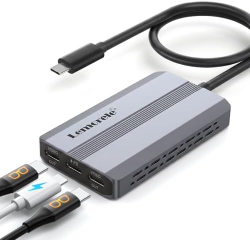 Lemorele USB-C Video Splitter, Dual USB-C Output 4K@60Hz, 100W PD