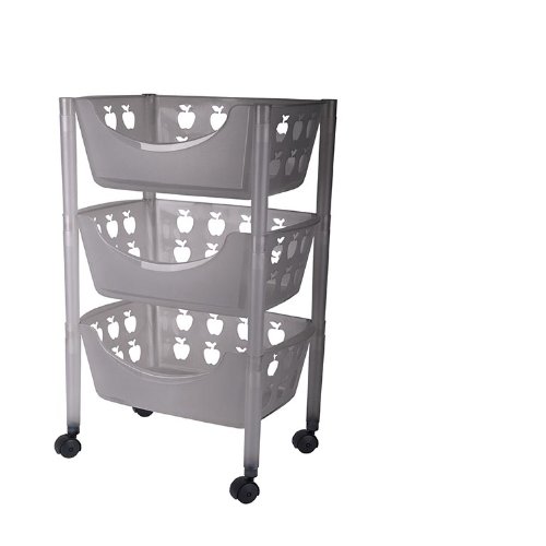 Juypal 271 - Carro verdulero Grande, Multiusos, de 3 Pisos, 70.5 x 45 x 29.5 cm, Color Plateado