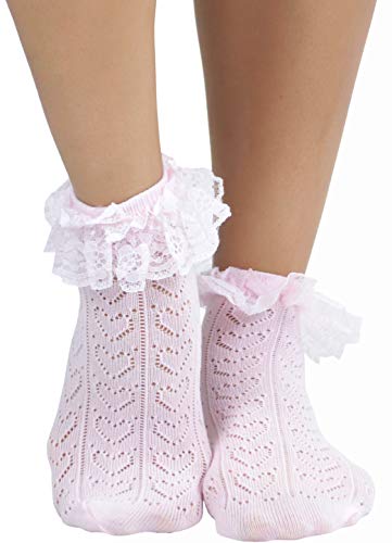 Image of ToBeInStyle Women's Indie Girl Ruffle Trim Heart Net Design Ankle High Fashion Socks