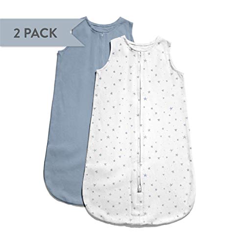 Ely's & Co. Baby Wearable Blanket│Sleep Bag 2-Pack Set - 100% Interlock Knit Cotton For Baby Boy From 3-6 Months — Dusty Blue Stars & Solid Dusty Blue #TOP5