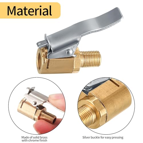 MACHSWON 4 Pcs Tire Air Chuck with Clip Adapter Tire Inflator Nozzle Adapter 8mm Locking Tire Chuck with Clip Brass Clip on Tire Chuck - Image 3