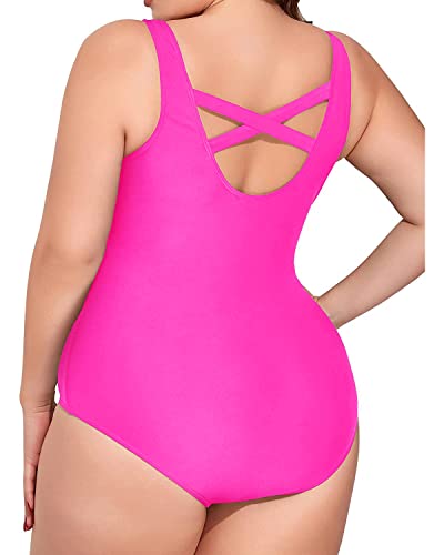 Holipick Hot Pink Plus Size One Piece Swimsuits Tummy Control Bathing Suits Sporty Swimwear 18W #TOP3
