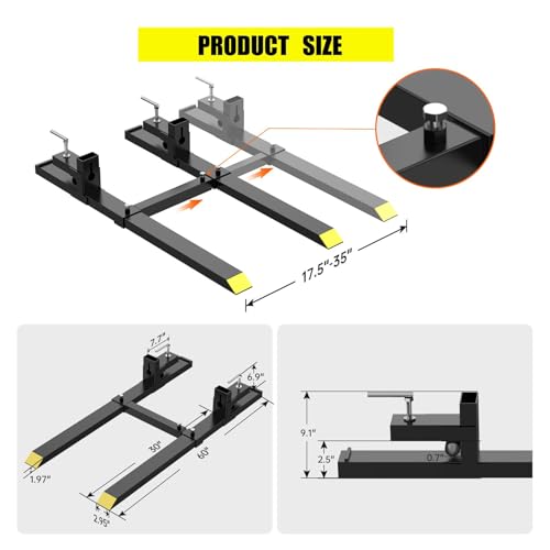 Clamp On Pallet Forks 60" 2000 Lbs with Adjustable Stabilizer Bar, Heavy Duty Front Loader Forks, Fork Attachment for Skid Steer, Loader Bucket