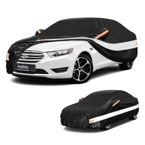 Image of 10 Layers Sedan Car Cover Custom Fit for Ford Taurus (1991-2026), Waterproof All Weather for Automobiles, Outdoor Full Cover Sun Dust Rain Protection with Cotton. Black